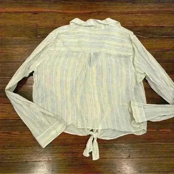 Madewell Tie Front Shirt Stripe Long Sleeve Button Down Collared Top Sz Xl - Picture 3 of 8
